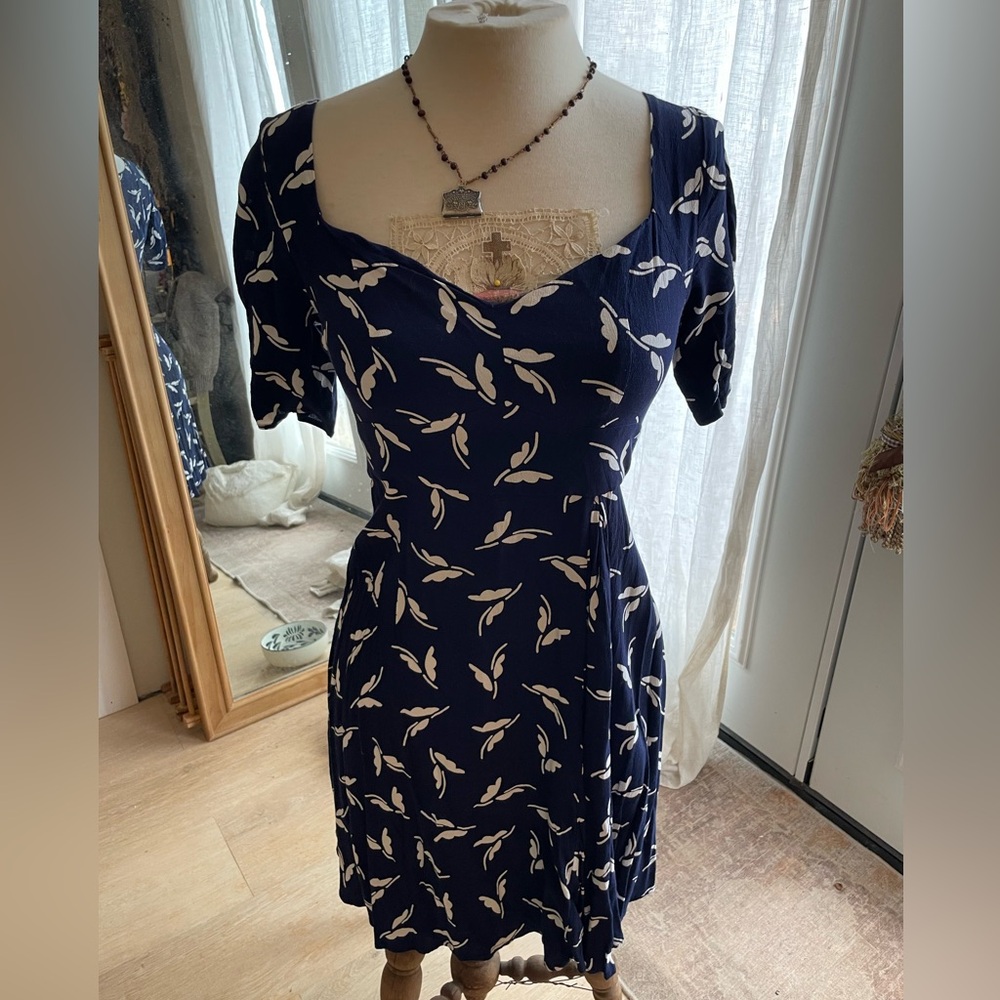 Maeve Anthropologie 1940s style dress navy 4